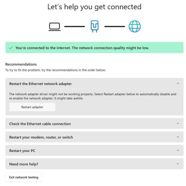 fig8 win11 22h3 network troubleshooter